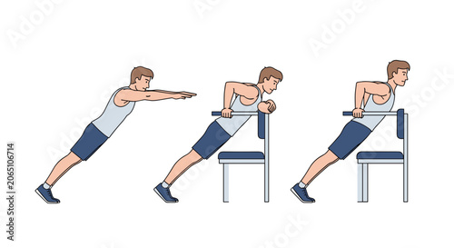 Man Performing Chair Dips Exercise for Triceps and Chest Strength