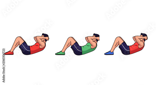 Man Doing Crunches Exercise Sequence, Fitness Routine, Healthy Lifestyle