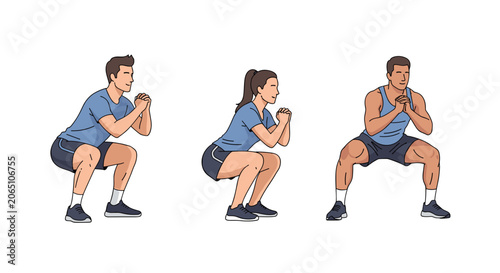 Man and Woman Performing Squat Exercise, Fitness Routine Illustration