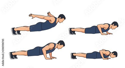 Man Performing Push-Up Exercise Sequence for Fitness and Strength Training