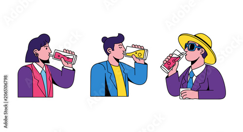 Diverse People Enjoying Refreshing Drinks in Casual and Business Settings