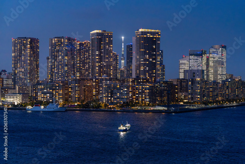 東京スカイツリーと晴海のタワーマンション夜景
