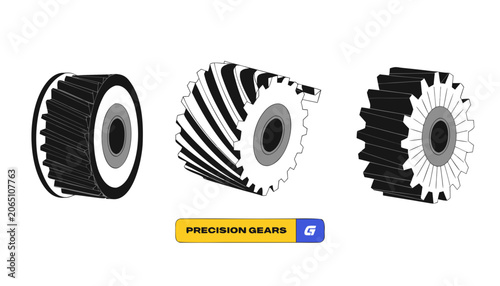 Photography Very beautiful realistic vector illustration of THREE MACHINE GEARS with accurat