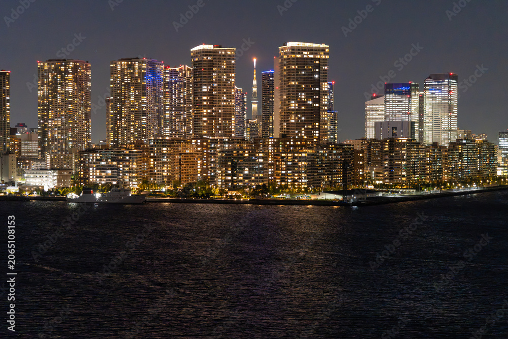 Fototapeta premium 東京スカイツリーと晴海のタワーマンション夜景 