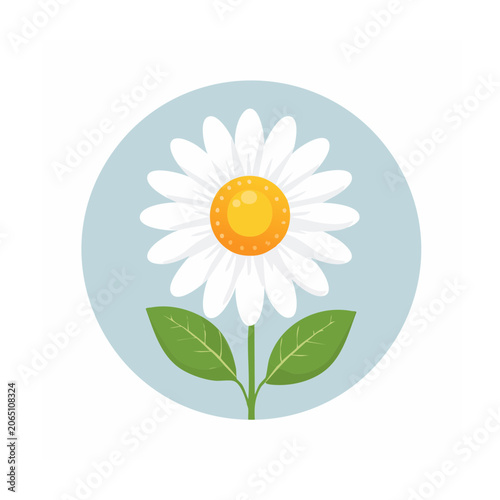 Flat design daisy flower icon on light blue background