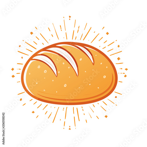 Flat design illustration of a bread loaf with rays