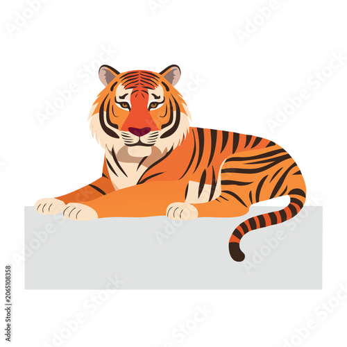 Flat design illustration of a resting tiger