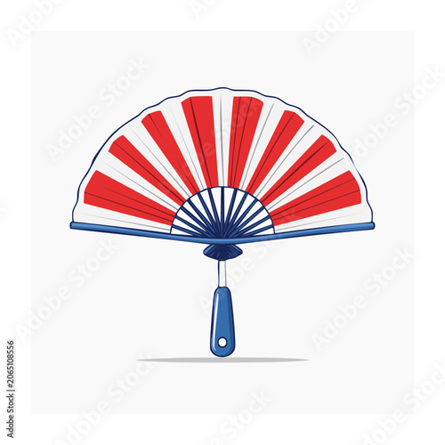 Red and White Hand Fan with Blue Handle Illustration