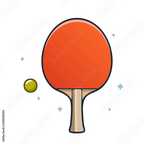 Table Tennis Paddle and Ball Flat Illustration