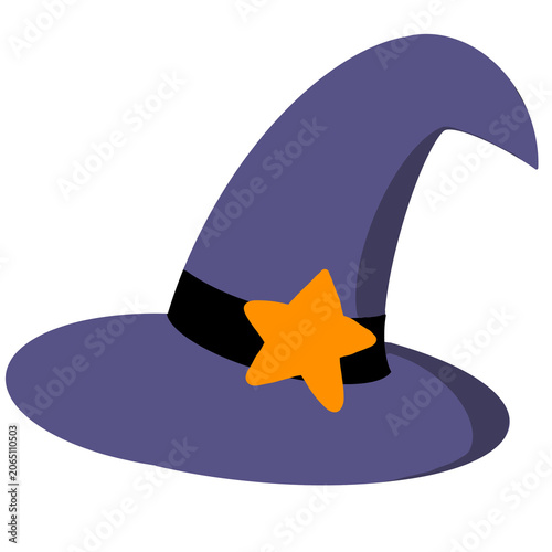 Fotografie Purple Witch Hat with Orange Star Ribbon for Halloween