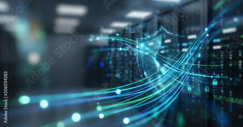 Cybersecurity Blur Background with Secure Network Light Patterns and Professional Digital Atmosphere for Information Security Services Technology Branding and Corporate Communication