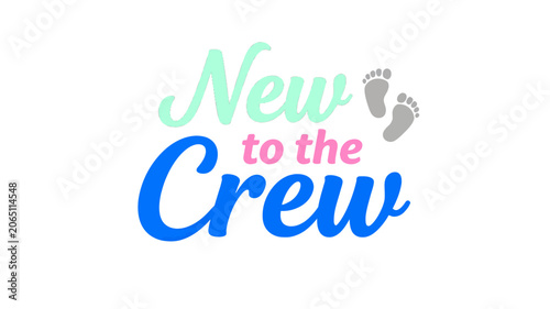 Playful and colorful typographic baby announcement design featuring tiny footprints for a newborn arrival greeting card