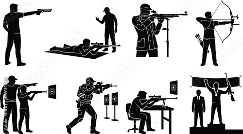 Canvas Print Competitive Shooting Sports and Archery Training Silhouette Collection with Mark