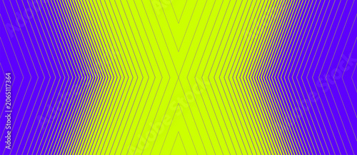 Chevron zigzag vector pattern in neon yellow and electric purple converging into a bold X-shape, creating a dynamic optical illusion of speed and motion for sports and energetic branding.