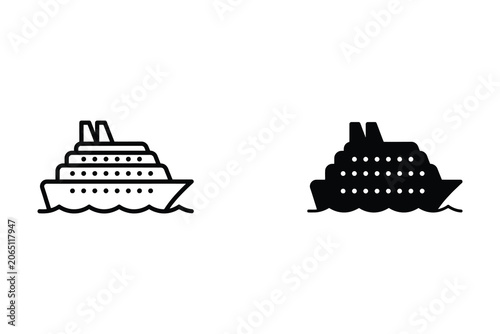 Outline and Solid vector illustration of ship