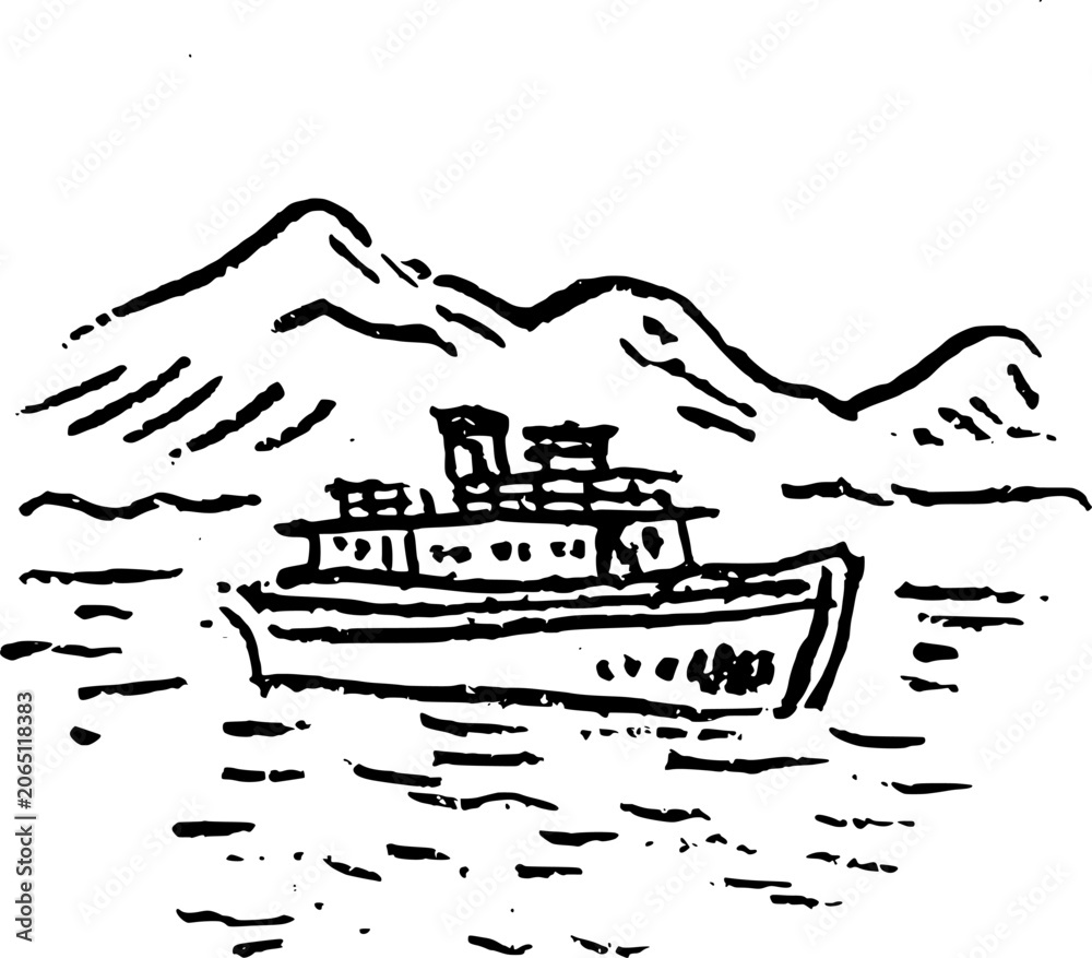 Naklejka premium Hand Drawn Cruise Ship Vector Line Art