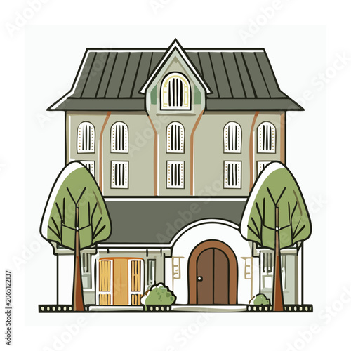 Victorian style house illustration in flat design