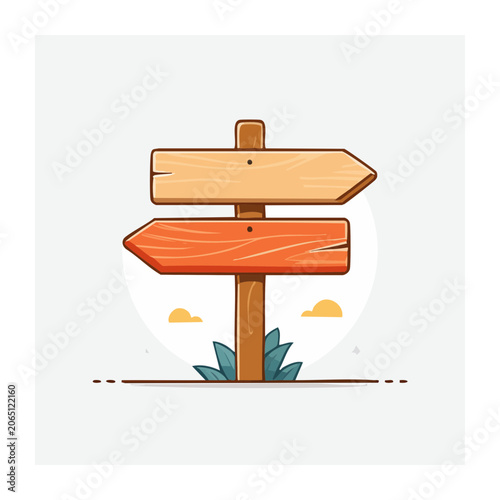 Wooden directional signpost with arrows illustration