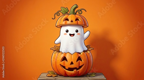 Halloween day celebration with smiling ghost in pumpkin