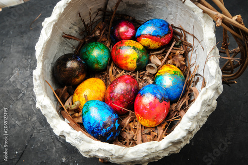 Colorful Easter Eggs in a Nest