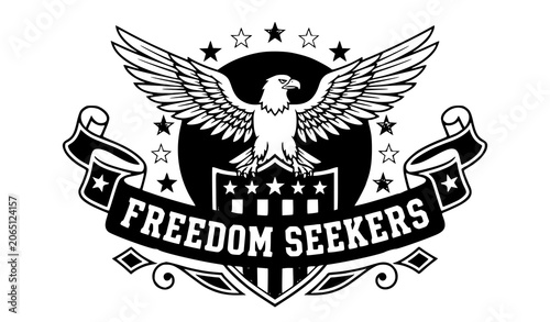 Bild auf Leinwand Freedom Seekers Vintage Eagle Emblem with Stars Shield Badge and Bold Retro Typo
