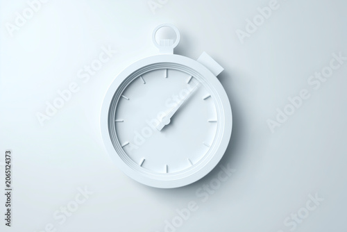 Minimalist White Paper Cut Stopwatch Icon on White Background