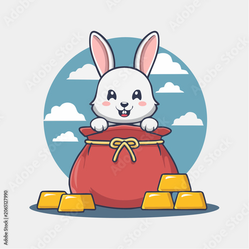 Cute Rabbit in a Bag of Gold