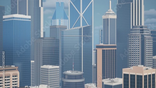 A low-angle snapshot of the modern architecture and buildings of the business district. Modern glass skyscrapers and urban landscape.