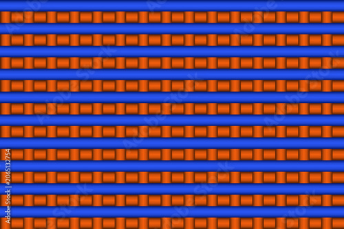 Abstract geometric background featuring a modern 3D woven pattern with blue and orange cylinders