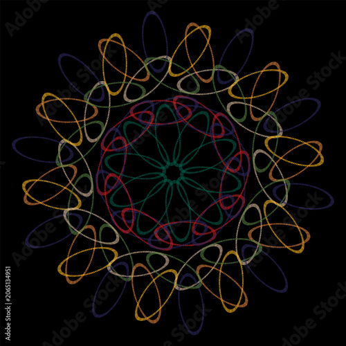 The pattern consists of concentric layers of curving lines forming symmetrical shapes. The central part is a star-like design