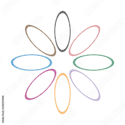 Eight interlocking ovals, each with a distinct color