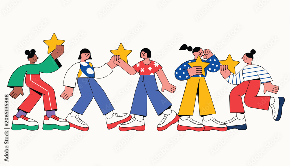 Fototapeta premium Customers Giving Five Star Rating Feedback Vector Illustration