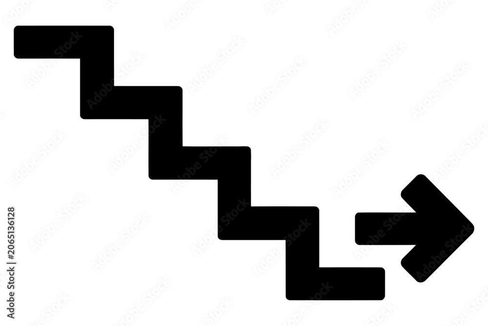 Fototapeta premium Staircase arrow down vector icon representing business decline or financial loss concept
