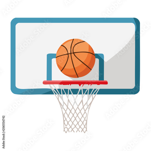 Flat design basketball hoop with ball