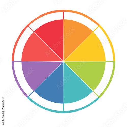 Flat design color wheel with rainbow segments