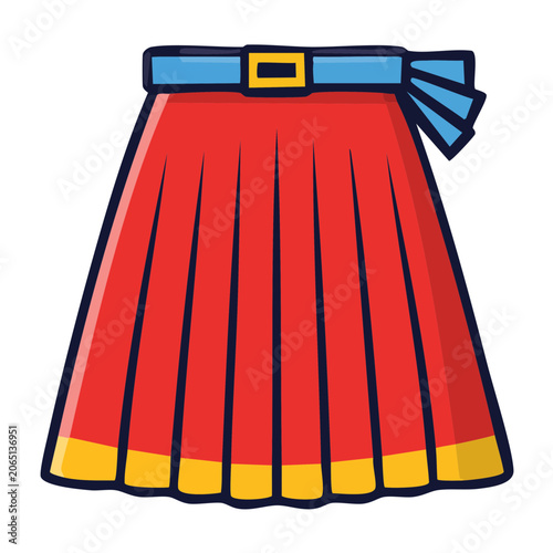 Red kilt with belt and tassel illustration