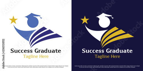Success graduate logo design illustration vector. Bachelor student silhouette. Education occupation symbol icon.