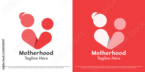 Mother parenting logo design illustration vector. Motherhood care silhouette. Parental education symbol icon.
