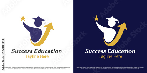 Success education logo design illustration vector. Success bachelor graduation silhouette. Fresh graduate symbol icon.