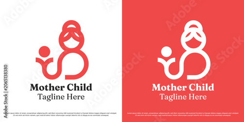 Mother baby logo design illustration vector. Motherhood affection silhouette. Parenting awareness symbol icon.