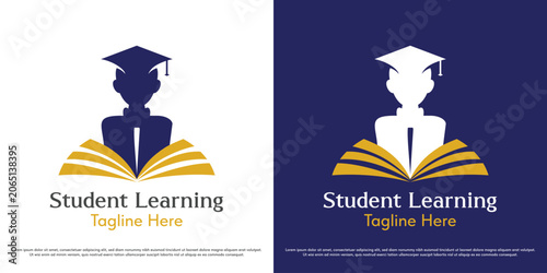 Student academy logo design illustration vector. Silhouette student with hat. Education learning symbol icon.