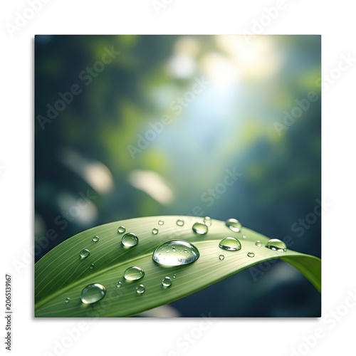 Lush Green Leaf with Sparkling Raindrops in a Vibrant Natural Setting.