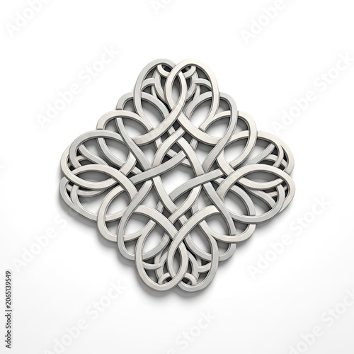 Intricate Celtic Knot Design in Silver and Gold Tones.