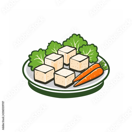 Tofu and carrots with lettuce on a plate