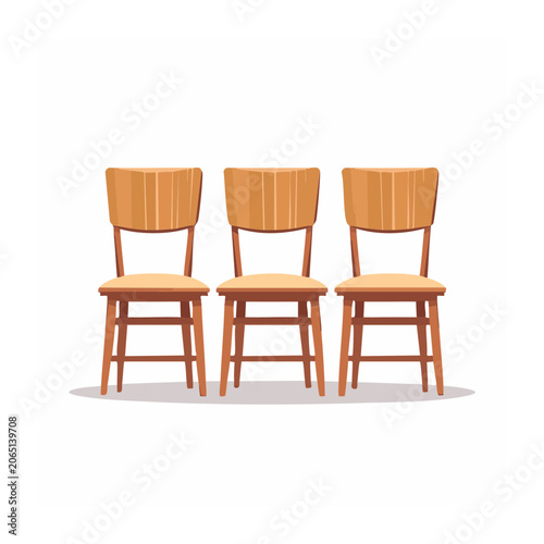 Three empty wooden chairs in flat design style