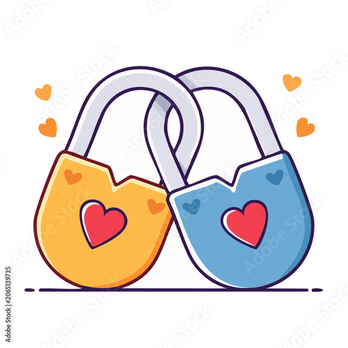 Two love locks with hearts, flat design