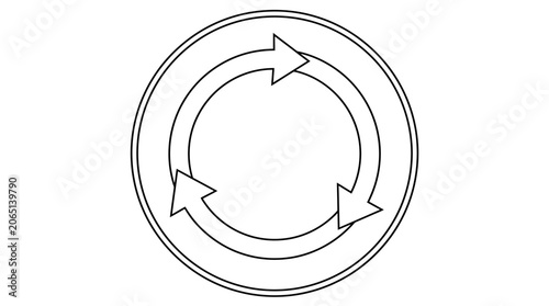 A simple line drawing of two arrows forming a circular motion on a white background.