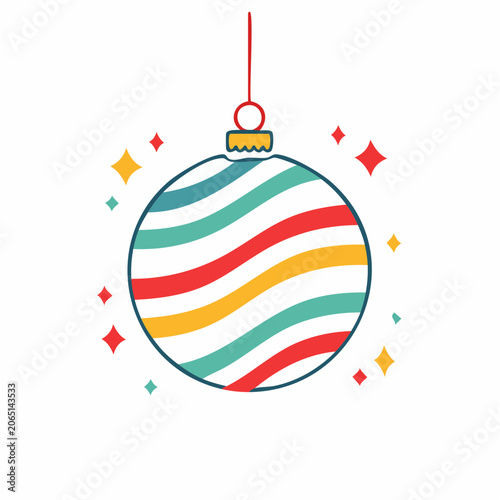 Christmas Ornament with Colorful Stripes and Sparkles