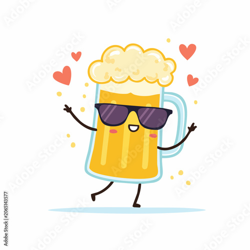 Cute Beer Mug Character with Sunglasses and Hearts
