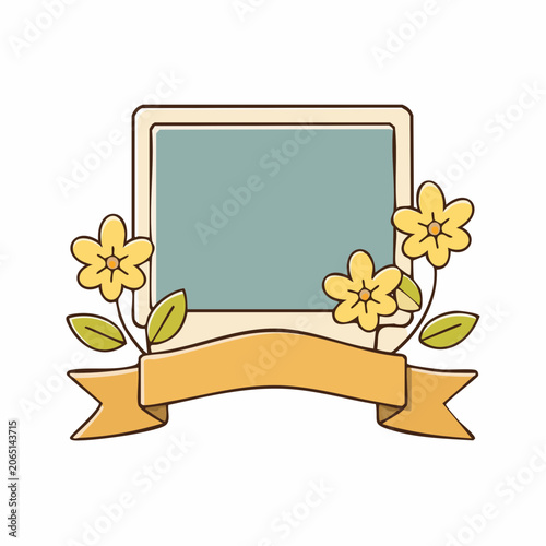 Decorative Photo Frame with Flowers and Banner